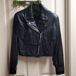 Fidelity Women's Black Leather Fringe Jacket